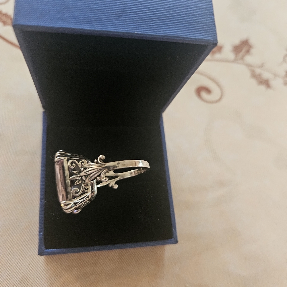 Sterling Silver Purple Emerald-Cut Ring with Amethyst-Tone Stone - Picture 2 of 4
